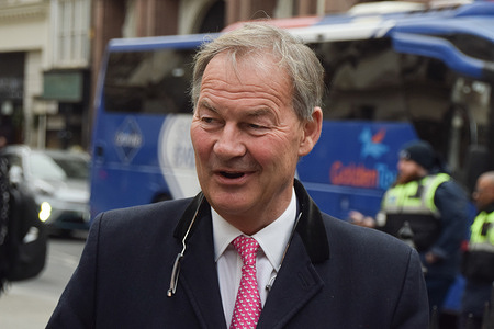 Rupert Lowe, formerly of Reform UK and current leader of Restore Britain, arrives at the Royal Courts of Justice for his hearing against the Independent Complaints and Grievance Scheme.