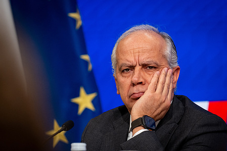 Interior Minister Matteo Piantedosi addresses a press conference after the approval of the Security Package by the Council of Ministers at Palazzo Chigi.