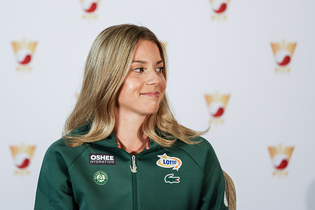 Maja Chwalinska of Poland (R) seen during Press Conference: Return of Maja Chwalinska to Poland after Fananc Open 2026, (Roland-Garros) at Hotel Regent (Warsaw).