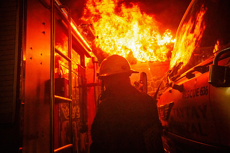 Volunteer firefighters responded to a fire inside the textile warehouse. A fire broke out at the Sigma packaging corporation warehouse in TayTay around 12:30 AM. After 6 hours of containing the fire, the Bureau of Fire Protection Philippines announced that the fire was under control at 6:08 AM. The cause of the fire is not yet known.