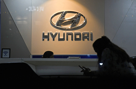 Hyundai logo is seen inside the Hyundai car showroom in Mumbai. Hyundai Initial Public Offer (IPO) will be listed on the stock exchange on 22nd October 2024.