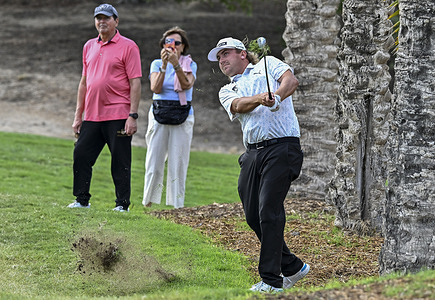 Oliver Lindell of Finland seen in action during second round of the Qatar Masters 2026 golf tournament at the Doha Golf Club.