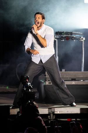 Colombian singer Sebastián Yatra, performs during the Hispanidad Festival 2026 concert at the Plaza de España.