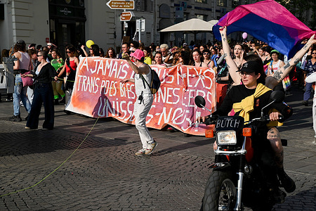 Participants walk along the streets of Marseille during the Lesbian Visibility March.
