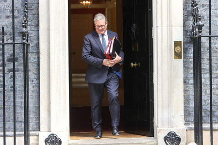 Prime Minister Keir Starmer leaves 10 Downing Street in Westminster to take part in the weekly session of Prime Minister's Questions at the House of Commons.