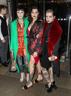 Grace Neutral, El Wood and Emily Malice attending Munroe Bergdorf's Birthday Party at Berners Tavern in London