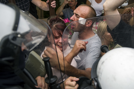 Counter strikers seen shouting while police is pushing them away from the participants of the Equality march.
On 10th of August the first ever "Equality March" organized by LGBTQ activists took place in the city of Płock. About a thousand people participated in the event, while hundred of hooligans and nationalists were trying to interrupt the event. Some of the counter protesters have been arrested by the police.