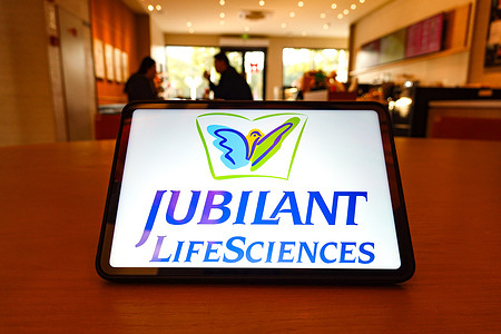 In this photo illustration, the Jubilant Life Sciences logo is seen displayed on the screen of a tablet computer.