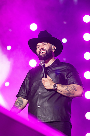 Mexican singer Carin Leon performs during the concert at the Movisatar Arena in Madrid.