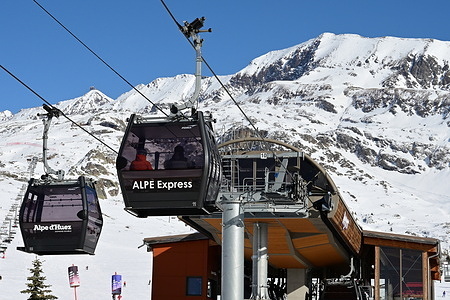 An Alpe Express ski lift seen in the Alpe d'Huez ski area.