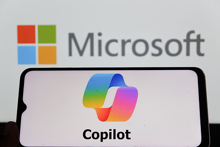 In this photo illustration, the Microsoft conversational and AI-powered assistant, Copilot logo is displayed on a smartphone.