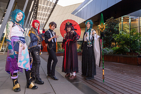 Cosplayers dressed as characters from Genshin Impact pose for a photo at OzComicCon 2022. Thousands of pop culture fans attended the OzComic 2022 at the Melbourne Exhibition Centre during the weekend to enjoy forums, cosplay competitions, and celebrity guests. Crowds returned to participating in this event after the government eased pandemic restrictions. Tickets on the first day of the event were sold out.