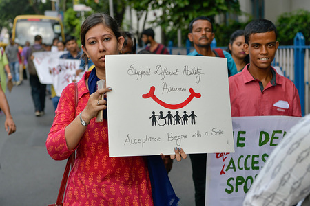 Indian disabled athletes hold placards during walk a rally to promote and create awareness for the rights of athletes with disabilities.
Every year on the 28th of August Civilian Welfare Foundation (CWF) conducts a unique walk to celebrate disability sports at large and make the mass aware of the Paralympics.