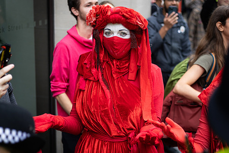 Extinction Rebellion Red Rebel Brigade performing during the demonstration.
Extinction Rebellion hold their first day of a two week demonstration in Central London.