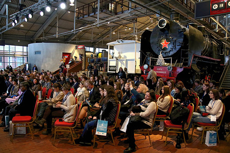 Attendees seen during a plenary session at the St. Petersburg International Tourism Forum 2022, (TRAVEL HUB-2022).