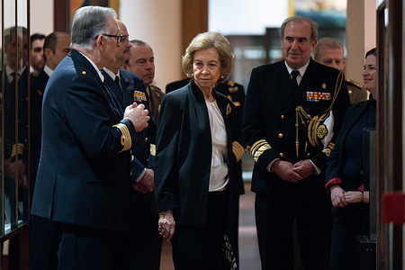 Queen Sofia of Spain visits the exhibition 'The flag that came from the sea. The colours that identify us' at the Naval Museum in Madrid.