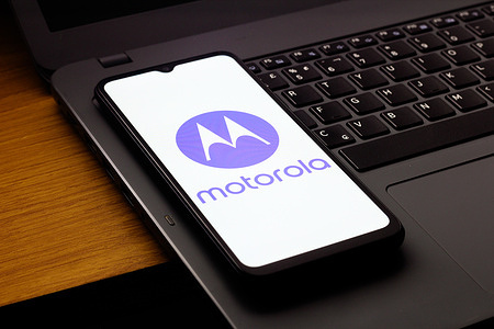 In this photo illustration, the Motorola logo is seen displayed on a smartphone screen.