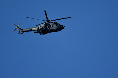 An Caracal HM225 helicopter is seen in the sky in Marseille.