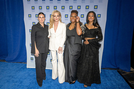 (L-R) Daniella Kallmeyer, Jane Krakowski, Kelley Robinson and Becky George attend the Human Rights Campaign 2026 Greater New York Dinner at Marriott Marquis Times Square.
