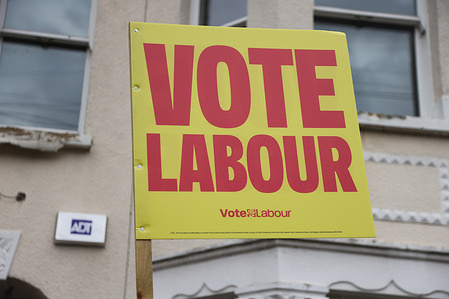 A 'Vote Labour' sign outside a property in London as millions go to the polls. Voters in Scotland and Wales elect national parliament representatives, while local council and mayoral elections take place across England, including in London boroughs and in Watford and Croydon, Hackney, Lewisham, Newham and Tower Hamlets.