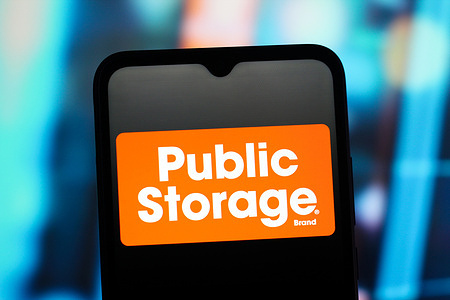 In this photo illustration, the Public Storage logo is seen displayed on a smartphone screen.
