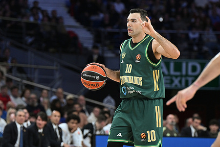 Kostas Sloukas of Panathinaikos in action during the Turkish Airlines Euroleague match between Real Madrid and Panathinaikos AKTOR Athens at Movistar Arena. Final score; Real Madrid 77-87 Panathinaikos AKTOR Athens
