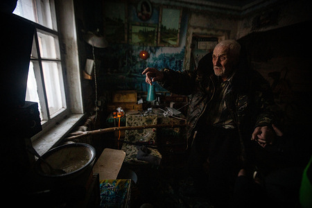 A 100-year-old resident seen following a Russian air raid on his neighborhood. A Russian guided aerial bomb fell in a residential neighborhood causing injuries and affecting more than twenty houses.