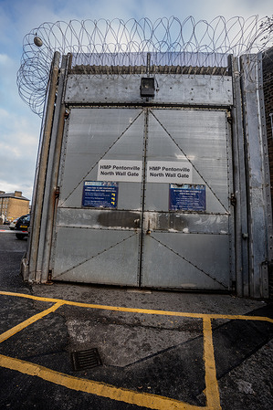 View of the gates to HMP Pentonville Prison, where the Filton 24 activists are currently held. The hunger strike by the Filton 24 entered its fourth week, pro-Palestinian demonstrators marched from HMP Pentonville to the Ministry of Justice to protest for the imprisonment of the 24 activists.