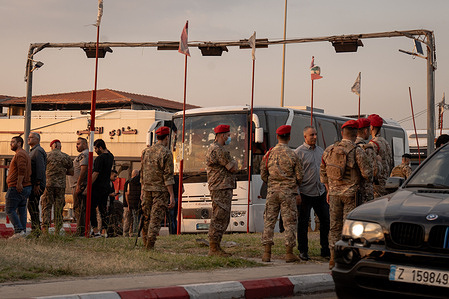 A coach which represents the UN is seen with shattered window surrounded by a crowd of Lebanese Army in Saida. United Nations Interim Force in Lebanon (UNIFIL) issues a statement saying their convoy bringing newly-arrived peacekeepers to the south Lebanon was affected by a drone strike when it was passing through Saida, resulting five soldiers slightly injured. Three soldiers from Lebanese army were also injured. UNIFIL reminds all belligerents not to put civilians and peacekeepers in danger as the conflict between Lebanon and Israel worsen,