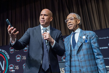 (L-R) U.S. Senator Cory Booker and Reverend Al Sharpton attend Day 4 of the National Action Network (NAN) 35th Anniversary Convention at Sheraton New York Times Square Hotel.