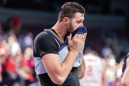 Jusuf Nurkić of Bosnia and Herzegovina seen in action during the final phase of the FIBA EuroBasket 2025 between Bosnia and Herzegovina and Poland at Arena Riga. Final score; Poland 80 : 72 Bosnia and Herzegovina.