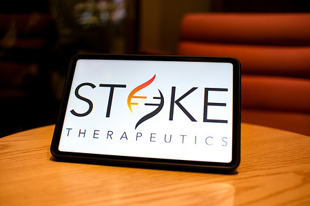 In this photo illustration, the Stoke Therapeutics​ logo is seen displayed on the screen of a smart tablet.