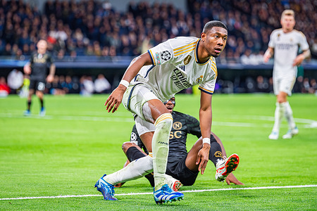 David Alaba of Real Madrid seen during the UEFA Champions League 2023/24 match between Real Madrid and Napoli at Santiago Bernabeu Stadium. Final score; Real Madrid 4:2 Napoli.