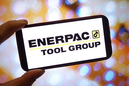 In this photo illustration, an Enerpac Tool Group company logo is seen displayed on a smartphone screen.