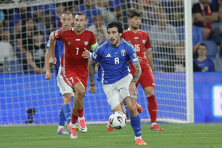 Sandro Tonali of Italy is seen in action during the FIFA World Cup Qualifying round match between Italy vs Moldova at Mapei Stadium. Italy 2 - 0 Moldova