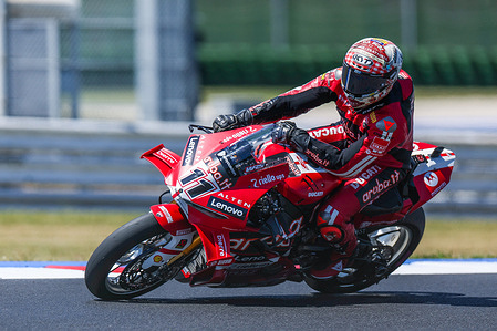 Nicolo Bulega of Aruba.it Racing - Ducati with Ducati Panigale V4R seen during the FIM SBK Superbike World Championship Pirelli Emilia-Romagna Round 7 - Superpole at Misano World Circuit Marco Simoncelli.