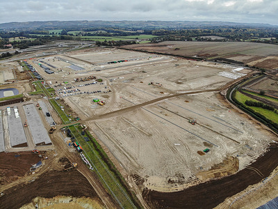 (Editor’s note: image taken by a drone)
Aerial view of Sevington Inland Border Facility, Ashford, Kent, during the construction.
