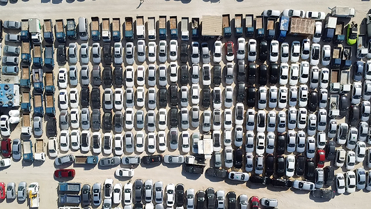 (EDITOR’S NOTE: Image taken with a drone)
Aerial view of a number of used cars that were placed in a barn after being imported from South Korea.