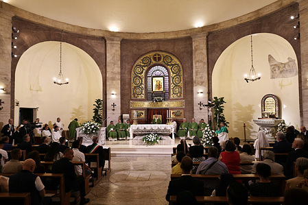 Pope Leo XIV leads a Mass at the Church of Santa Maria della Rotonda.