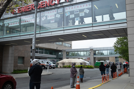NEW YORK, UNITED STATES - APRIL 26, 2020: People queue outside the Queens Hospital in Jamaica Queens to get tested for Covid-19 coronavirus pandemic in NYC
As the US surpasses 50,000 confirmed coronavirus deaths, New York State’s antibody tests suggest that 14.9% of new yorkers are positive for Covid-19.