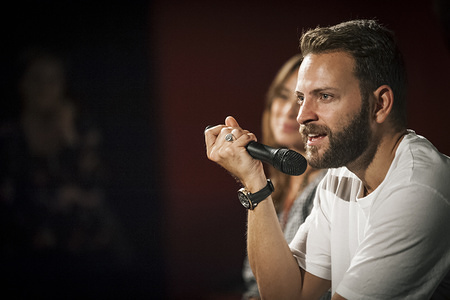 Actor Alessandro Borghi seen speaking to the audience during the presentation at the film festival.
Presentation of the movie, On My Skin (Sulla Mia Pelle) in Milan. Shown at the 75hVenice International Film Festival, the movie tells about the last days of Stefano Cucchi, arrested for a minor crime (hashish possession) and found dead in unclear situation while in custody.