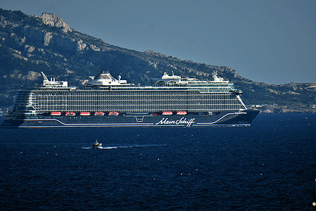 The liner Mein Schiff Relax cruise ship leaves the French Mediterranean port of Marseille.