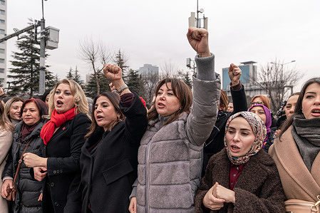 Women are chanting slogans during the rally. A women's rally was held in Ankara's Tandoğan Square with the participation of nearly 60 organisations. The rally focused on femicide and the economy.