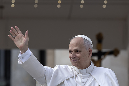 Pope Leo XIV leaves at the end of a Jubilee Audience in St. Peter's square, Vatican.