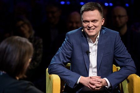 Szymon Holownia announces his presidential campaign for 2020 during a press conference. He is a polish journalist, writer and publicist famous for hosting a Poland Got Talent TV programme.