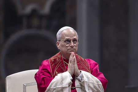 Pope Leo XIV prays during a Prayer Vigil on the occasion of the Jubilee of Consolation in St. Peter's Basilica at the Vatican.