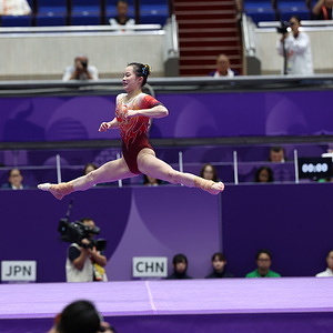 Zhang Yihan Chinese gymnast competes during the Women’s Artistic Gymnastics Team Final at the 20th Asian Games Aichi-Nagoya 2026 in Japan.