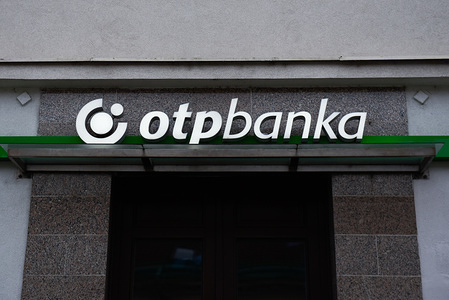 OTP Bank logo is pictured in the old town.