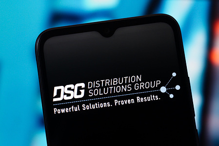 In this photo illustration, the Distribution Solutions Group (DSG) logo is seen displayed on a smartphone screen.