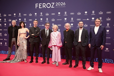 Raúl Cimas, Julia de Castro, Jorge Pezzi, Pepón Montero, María Jesús Hoyos Miguel, Juan Maidagán, Fran Araújo and Pepe Ripoll attend the red carpet of the Feroz Awards 2026 at the Recinto Feiral.